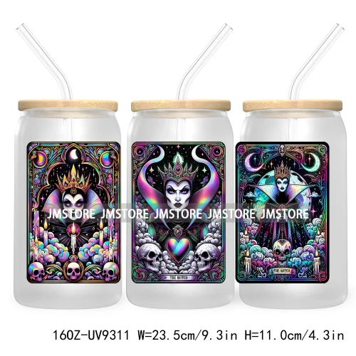 Horror Characters Tarot Card Halloween 16OZ UV Cup Wrap DTF Transfer Stickers For Libbey Glass Can Cup Tumbler Waterproof Labels