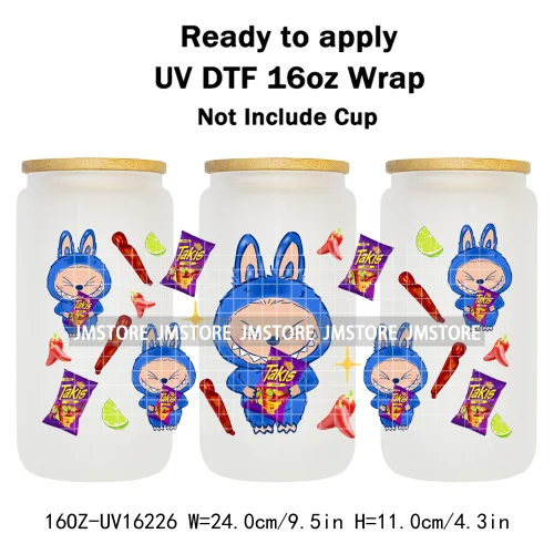 Cute Monster Doll Mexican Food Snacks UV DTF Wraps Transfer Stickers Waterproof High Quality For 16OZ Libbey Glass Can Tumbler