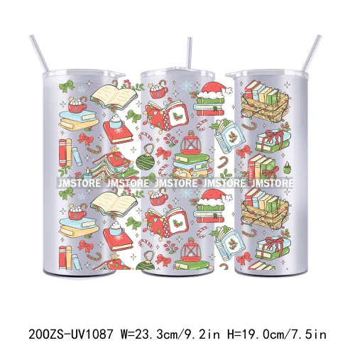 Seamless Christmas Santa Stocking UV DTF Tumbler Wraps Durable Ready To Apply Transfer Sticker For 20OZ Straight Skinny Tumblers