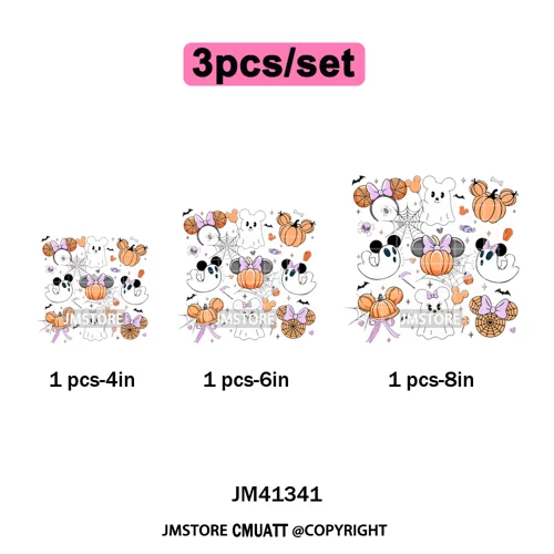 Trick or Treat Down Main Stree Cartoon Coquette Ghost Boo Halloween Iron on DTF Transfers Stickers Ready to Press for T-shirts