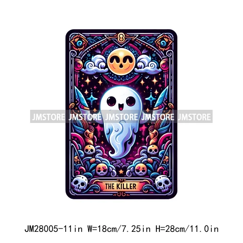 Spooky Halloween Tarot Card Pumpkin Skeleton Ghost Flower Iron On DTF Transfers Stickers Ready To Press For Sweatshirt Bags