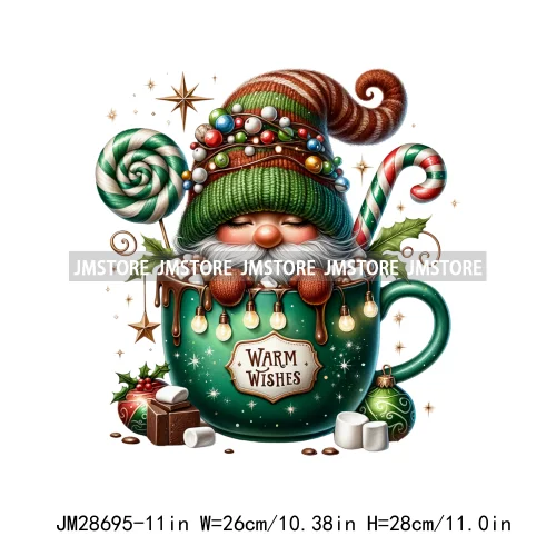 Winter Hot Cocoa Boy Cozy Gnomes Coffee Mug Tis The Season Happy Christmas Iron On DTF Heat Press Transfers Stickers For Clothes