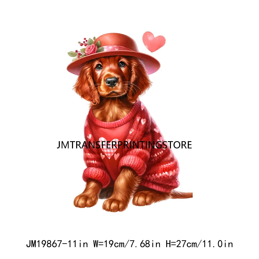 Lovely Puppy Dog Valentines Animal DTF Transfer Heat Press Iron On Stickers For Sweatshirt Coat