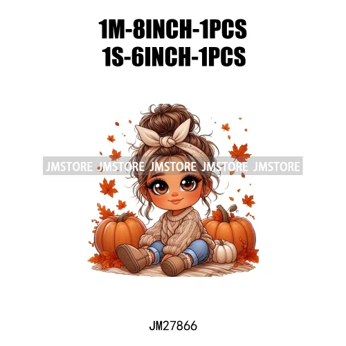 Cute Autumn Pumpkins Fall Vibes Laina Baby Hispanic Chibi Girls Logos DTF Iron On Transfer Stickers Ready To Press For T-shirts