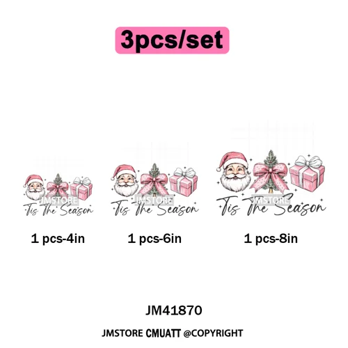 Merry and Bright Coquette Patchwork Santa Christmas Holiday Season Iron on DTF Heat Transfer Stickers Ready to Press for Hoodies