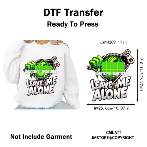 Winter Christmas Cartoon Holiday Characters Thug Life Green Iron on Washable DTF Transfers Stickers Ready to Press for Textiles