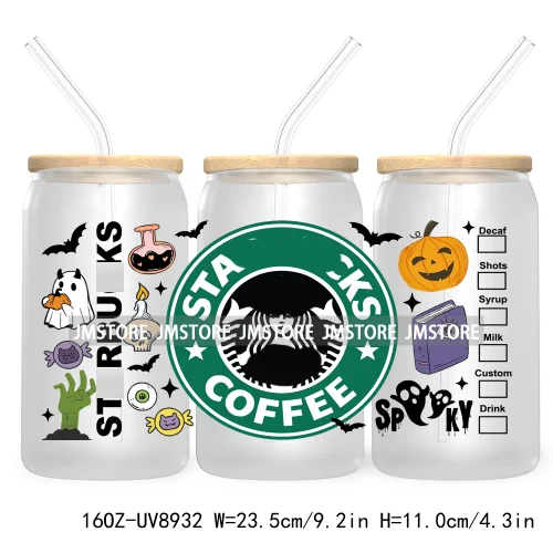 Fall Halloween Cartoon Friends 16OZ UV DTF Cup Wrap Transfer Stickers Custom Labels Durable Waterproof Logo For Libbey Glass Can