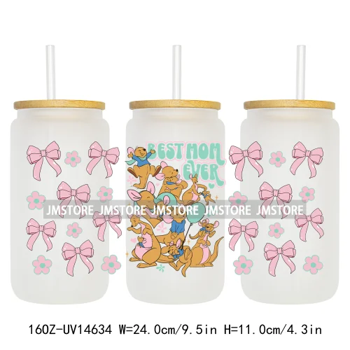 Coquette Mama Mini Cartoon Family 16OZ UV DTF Cup Wraps Ready To Apply Waterproof Transfer Stickers For Libbey Glass Can Tumbler