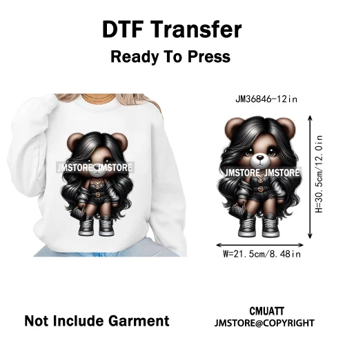 12in Girls Female Teddy Bear Duck Urban Sneakers Animal Washable Iron on DTF Transfers Stickers Ready to Press for T-shirts Bags