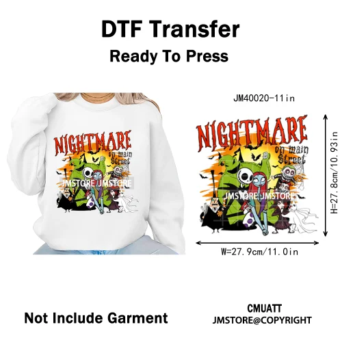 Halloween Horror Party Cartoon Friends Nightmare Spooky Vibes Iron on DTF Washable Transfers Stickers Ready to Press for Clothes