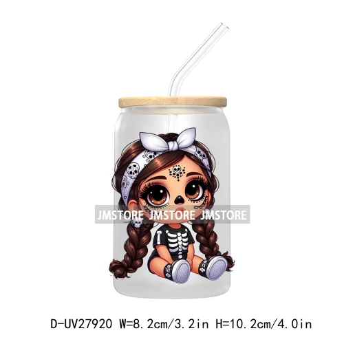 Halloween Skeleton Latina Chibi Baby UV DTF Transfer Stickers Decals For Libbey Cold Cups Mug Tumbler Waterproof Labels Princess