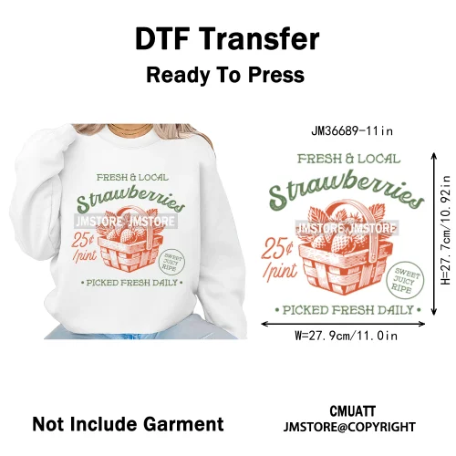 Boho Coquette Floral Strawberry Festival Vibes Summer Fruit Iron on DTF Thermal Transfer Sticker Ready to Press for Clothes Bags