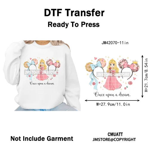 Cute Girls Coquette Magic Kingdom Mouse Ears Cartoon Quotes Iron on DTF Washable Transfers Stickers Ready to Press for T-shirts