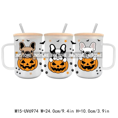 Horror Halloween Cartoon Scary Movie UV DTF Glass Can Wrap For 15OZ Mug Coffee Cup Transfer Sticker DIY Custom Logo Labels Skull