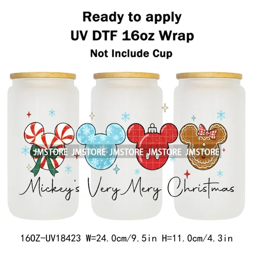 Cartoon Mouse Friends Christmas Gingerbread 16OZ UV DTF Cup Wraps Ready To Apply Durable Transfer Stickers For Libbey Glass Can
