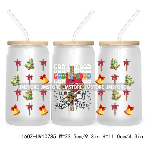 Religious Jesus Christmas UV DTF Cup Wrap For Libbey Glass Can Transfer Stickers Waterproof Custom Labels Christian Cross Bow