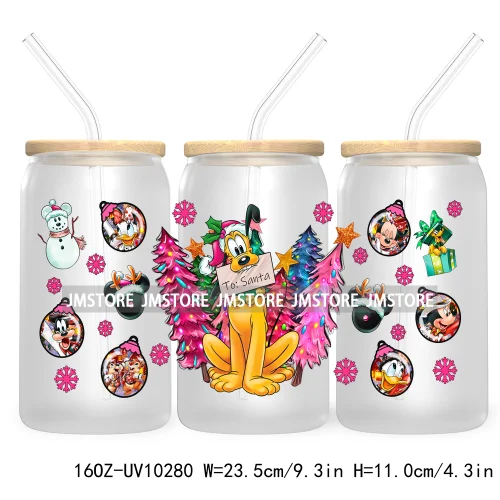 Princess Christmas Cartoon Friends 16OZ UV Cup Wrap DTF Transfer Stickers For Libbey Glass Can Cups Tumbler Magical Kingdom Vibe