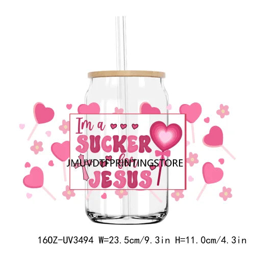 Love Jesus Valentine's Day 16OZ UV DTF Cup Wrap Transfers Stickers Mama Custom Label DIY Waterproof Logo For Libbey Glass Can