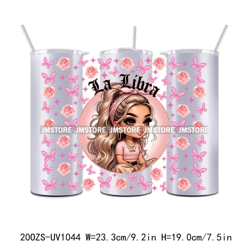 Latina Zodiac Girl Butterfly 20OZ Straight Skinny Tumbler Wrap Ready To Apply UV DTF Transfer Stickers Custom Prints For Tumbler