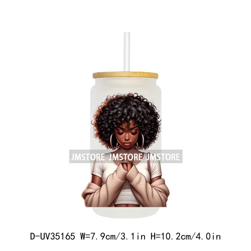 Black Girl Praying Faith Religious Woman UV Sticker Decals For Libbey Cold Cups Mugs Tumbler Transfer Stickers Waterproof Prints