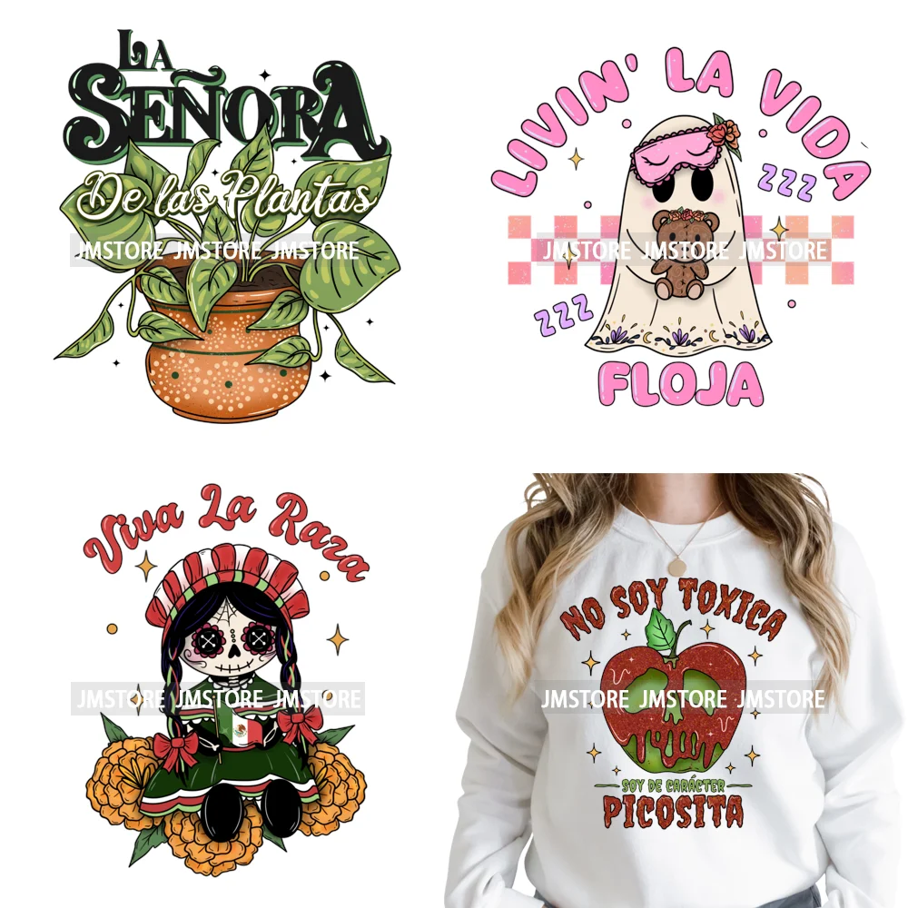 Mexican Culture Halloween Vibes Spanish Cafecito Viva Design Iron on DTF Washable Transfers Stickers Ready to Press for Hoodies