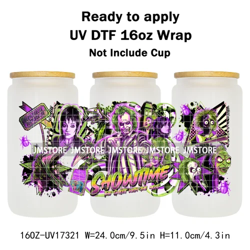 Halloween Wednesday Cartoon Horror Movies UV DTF Stickers Ready To Apply Cup Wrap Custom Labels DIY Craft For Libbey Can Glass