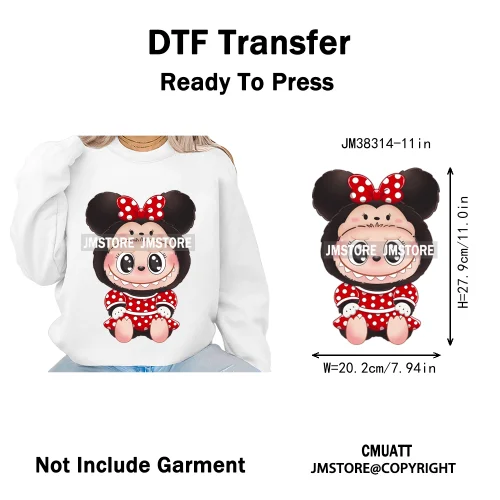 Cute Cartoon Toy Dolls Monster Costume Character Kids Printed Iron on DTF Washable Transfer Stickers Ready to Press for Clothing