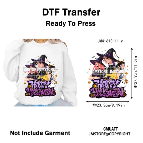 Happy Hunting Halloween Kpop Pumpkin Witch Boys Girl Dinner Iron on DTF Washable Transfers Stickers Ready to Press for T-shirts