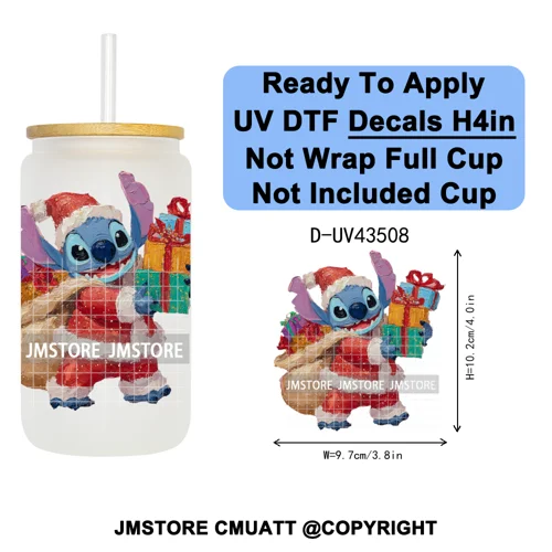 Winter Cartoon Christmas Holiday UV DTF Transfer Stickers Decals Ready To Apply Good Quality Logo For Libbey Cold Cup Mug Bottle