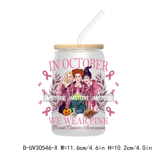 Pink October Breast Cancer Awareness UV DTF Transfer Stickers Decals For Libbey Cold Cups Mugs Tumbler Waterproof Horror Movie