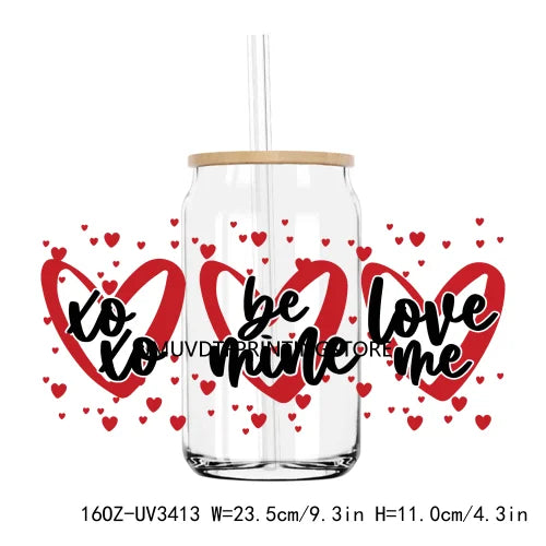 XOXO Valentines Coffee Cup 16OZ UV DTF Cup Wrap Transfers Stickers Custom Label DIY Waterproof Logo For Libbey Glass Can Hearts