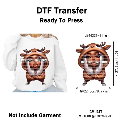 Christmas Stank Face Black Woman Attitude Moody Queen Iron on Washable DTF Heat Transfers Stickers Ready to Press for Clothing