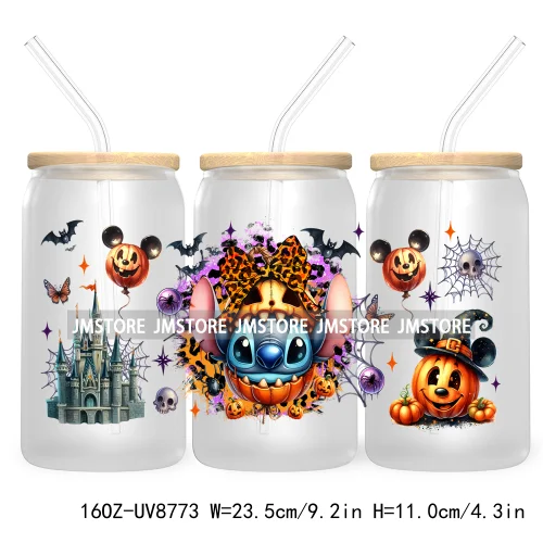 Halloween Leopard Cartoon Princess 16OZ UV DTF Cup Wrap Transfer Sticker Custom Labels Waterproof Logo For Libbey Glass Can Fall