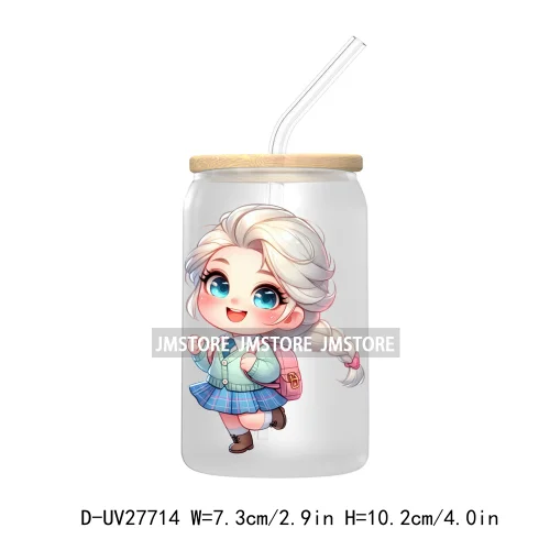 Cartoon Princess Back To School UV DTF Transfer Stickers Decals For Libbey Cold Cups Mugs Tumbler First Day Of School Students