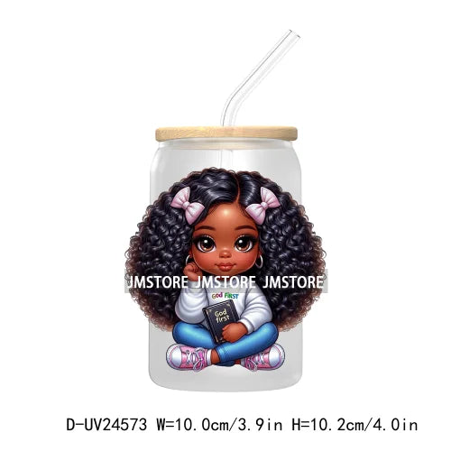 Black Chibi Girl UV DTF Transfers Stickers Decals For Libbey Cold Cups Mugs Tumbler Waterproof DIY Craft Beautiful Afro Woman