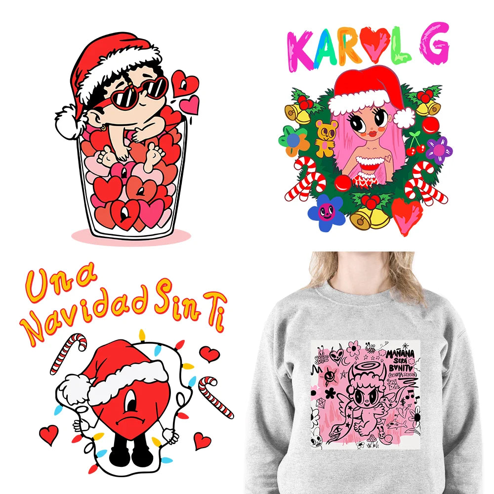 Tu Cancion De Manana Sera Bonito Decals Una Navidad Sin Ti Design DTF Christmas Heat Transfer Sticker Ready To Press For T-Shirt