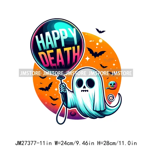 Funny Happy Death Watch Scary Movie Boo Ghost Halloween Vibes Thermal Logos DTF Iron On Heat Press Transfer Stickers For Clothes