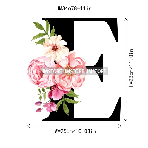 Flower Alphabet Name Monogram Floral Single Letter Illustration Sets Iron On DTF Transfers Stickers Ready To Press For Hoodies