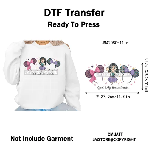 Cute Girls Coquette Magic Kingdom Mouse Ears Cartoon Quotes Iron on DTF Washable Transfers Stickers Ready to Press for T-shirts