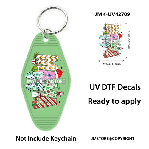 Preppy Bow Christmas Reindeer Mama Mini UV DTF Keychain Decals Ready To Apply Waterproof Durable Wraps For Hotel Motel Keychain