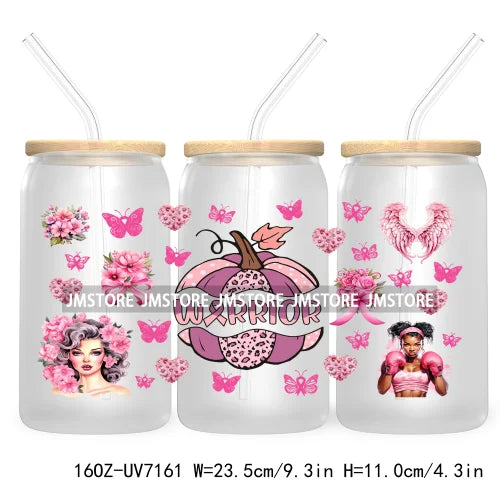 Peace Love Cure Breast Cancer Awareness Pink 16OZ UV DTF Cup Wrap Transfer Stickers For Libbey Glass Can Cups Tumbler October