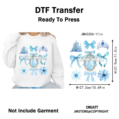 Colorful Girly Coquette Cartoon Princess Family Trip Iron on Washable DTF Heat Transfers Stickers Ready to Press for Clothing