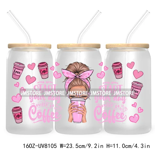 Iced Coffee Girly 16OZ UV DTF Cup Wrap Transfer Stickers Custom Labels Durable Waterproof Logo For Libbey Glass Can Coquette Bow