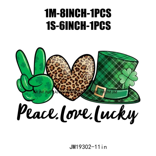 DIY Peace Love Luck Happy St Patrick's Day Design Printing Feeling Lucky Green Shamrocks DTF Transfer Stickers For Clothing