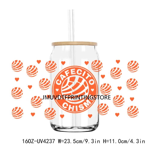 Cafecito Y Chisme Mexican Concha Pan UV DTF Sticker For 16OZ Libbey Glass Cup Can Wrap Transfer Sticker Custom Labels DIY Logo