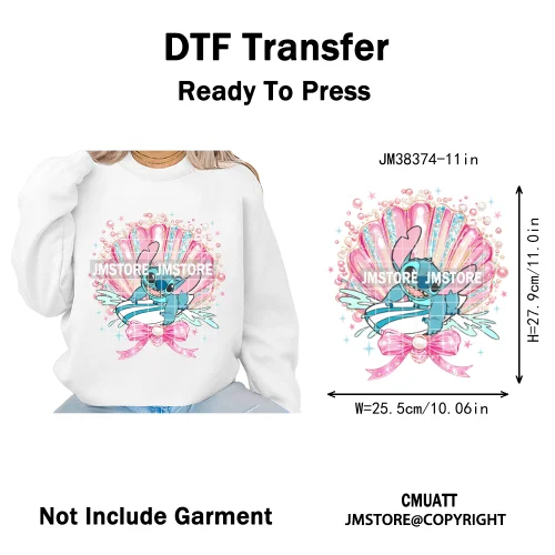 Retro Cartoon Happy Summer Vacation Vibes Coquette Seashells Iron on DTF Heat Transfer Stickers Ready to Press for Clothes Bags
