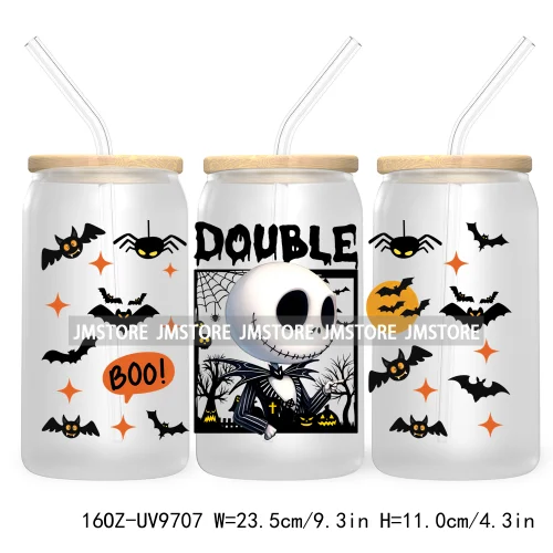 Halloween Double Trouble UV DTF Sticker For 16OZ Libbey Glass Cup Can Wrap Horror Princess Transfer Printing Custom Labels Logo