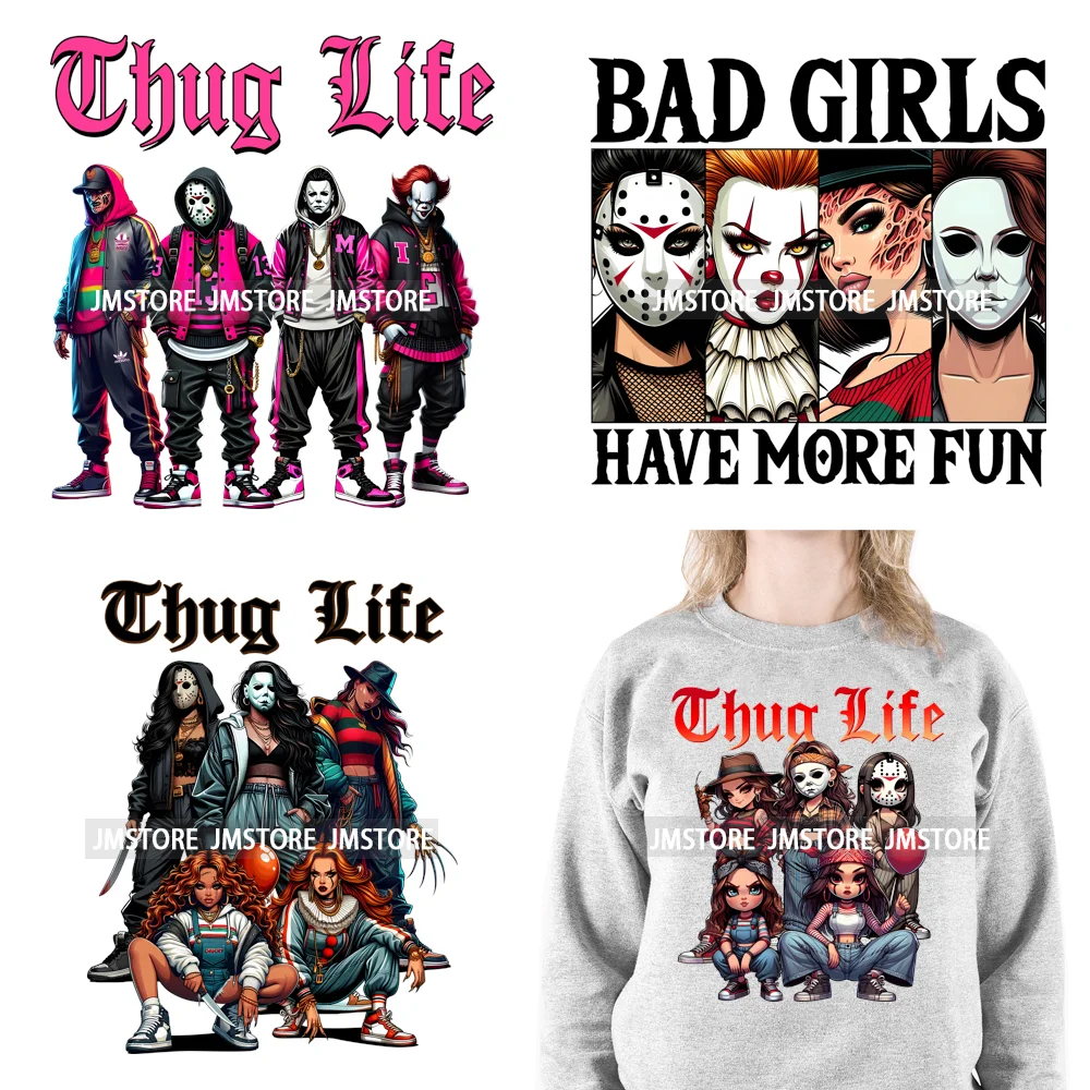 Cool Thug Life Horror Character Friends Scary Halloween Vibes Iron On DTF Transfer Stickers Ready To Press For Sweatshirt Bags