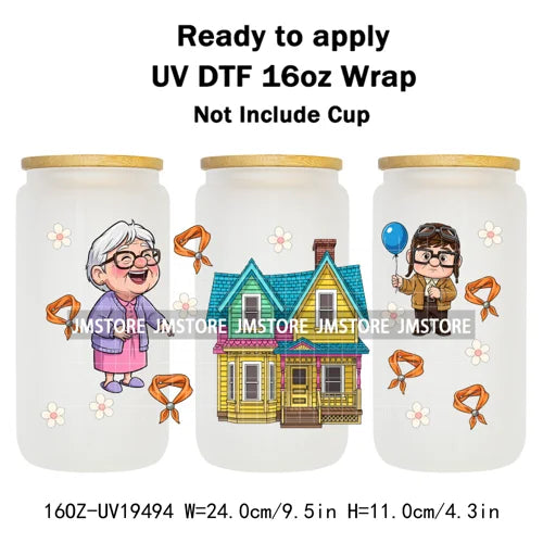 Up Gifts Balloon House Adventure Old Man 16OZ UV DTF Cup Wraps Ready To Apply Waterproof Transfer Stickers For Libbey Glass Can