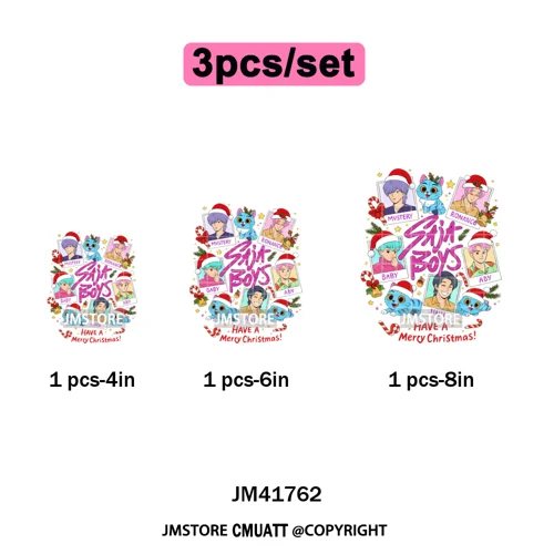 Preppy Christmas Festive Boys Girls Movie Xmas Gift Food Light Iron on DTF Washable Transfer Stickers Ready to Press for Clothes